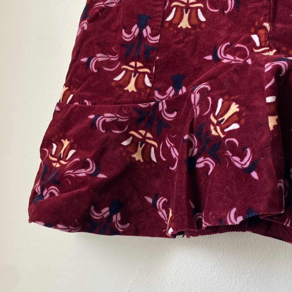 Free People Corduroy Burgundy Floral Mini Skirt - Picture 5 of 7